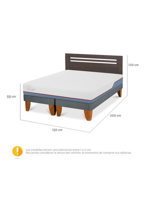Cama Europea Excellence Plus 2 Plazas Base Dividida + Respaldo Múnich Gris-1