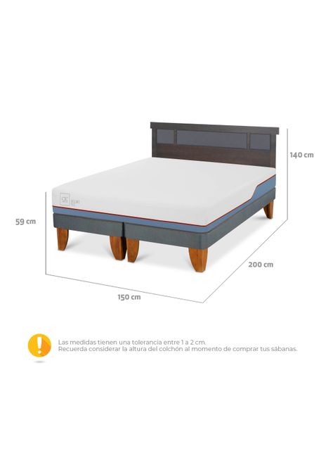 Cama Europea Excellence Plus 2 Plazas Base Dividida + Respaldo Dublin Gris-1