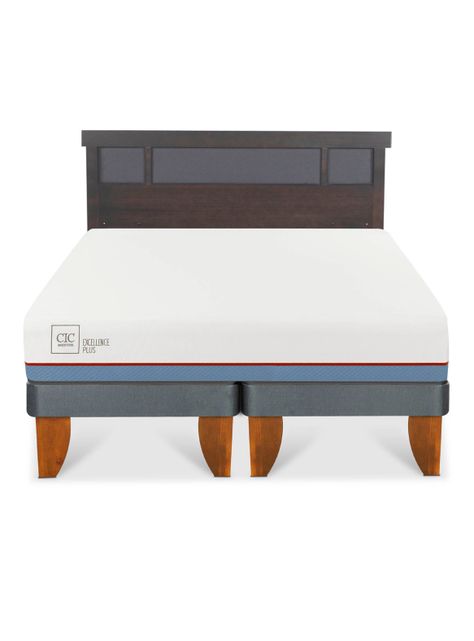 Cama Europea Excellence Plus 2 Plazas Base Dividida + Respaldo Dublin Gris-2