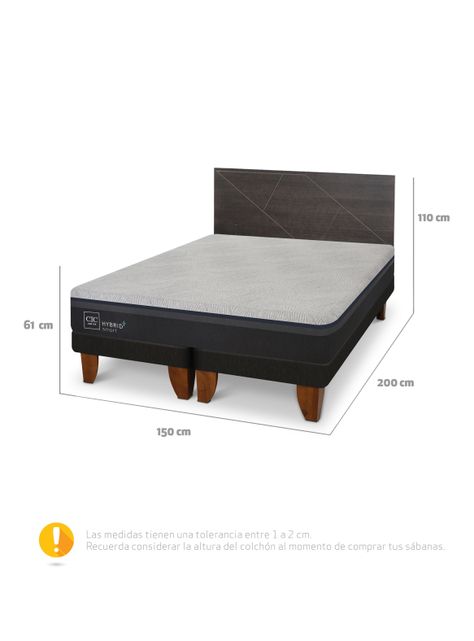 Cama Europea Hybrid Plus Infinity 2 Plazas Base Dividida + Respaldo Villarrica-1