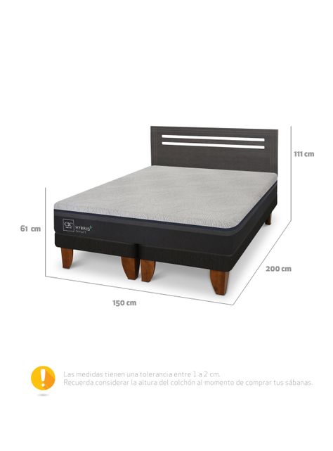 Cama Europea Hybrid Plus Infinity 2 Plazas Base Dividida + Respaldo Múnich-1