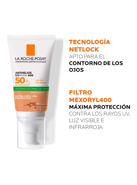 Protector Solar Rostro Anthelios UV Mune 400 Oil Control Gel Crema con Color FPS50+ 50 ml-4