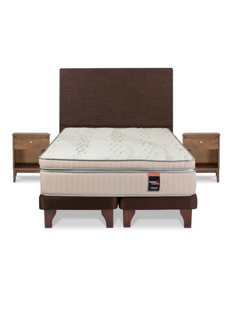 Cama Europea Máximo Cobre 2 Plazas Base Dividida + Respaldo Chocolate + Velador Atenas-1