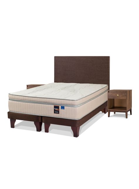 Cama Europea Máximo Cobre 2 Plazas Base Dividida + Respaldo Chocolate + Velador Atenas-0