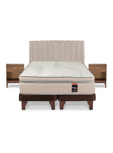Cama Europea Máximo Cobre 2 Plazas Base Dividida + Respaldo + Veladores Atenas-1