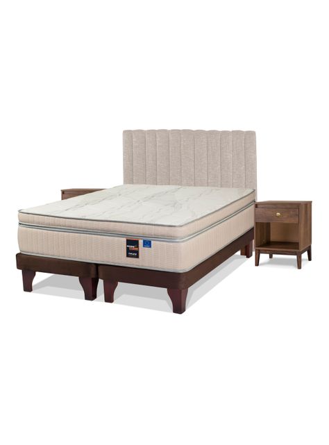 Cama Europea Máximo Cobre King + Respaldo Tubular + Velador Atenas-0
