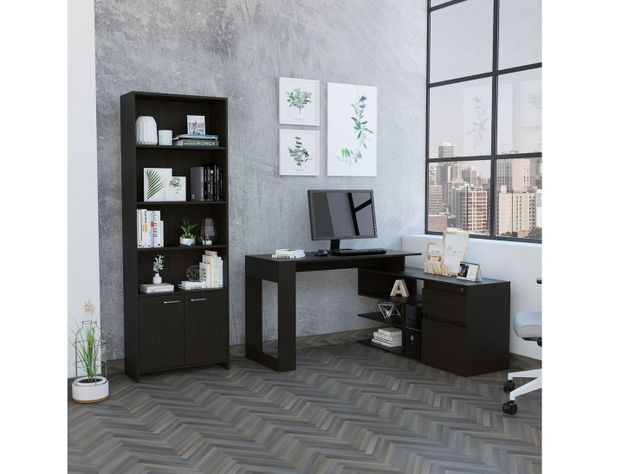 Combo: Biblioteca Lisa 180 cm con Puerta + Escritorio Alteza-3