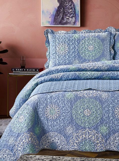 Quilt + Piecera King Mallorca Mandalas Azul Belutti-3