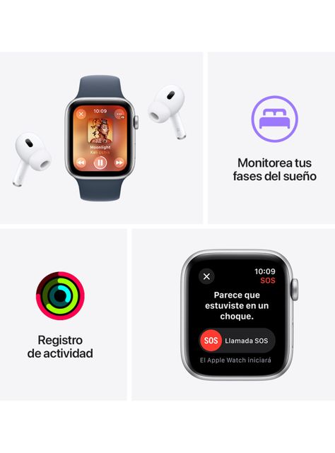 Apple Watch SE GPS 44mm Caja Aluminio Color Plata y Correa Deportiva Azul Talla M/L-6