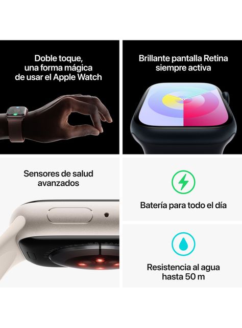 Apple Watch Series 9 GPS 41mm Caja Aluminio y Correa Deportiva Blanco Estelar Talla S/M-8