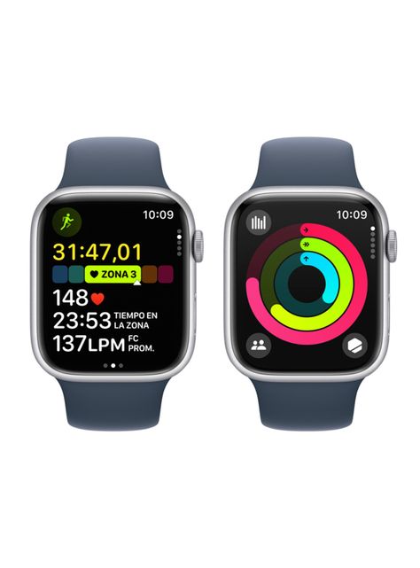 Apple Watch Series 9 GPS 45mm Caja Aluminio Color Plata y Correa Deportiva Azul Talla M/L-7
