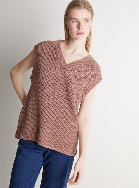 Sweater Sin Manga Cuello V Algodón-0