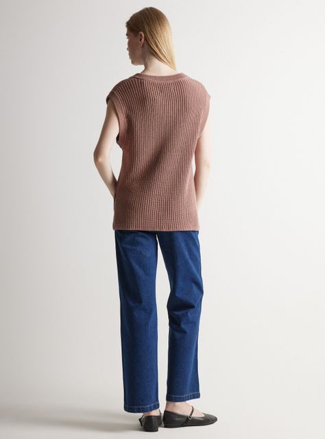 Sweater Sin Manga Cuello V Algodón-5