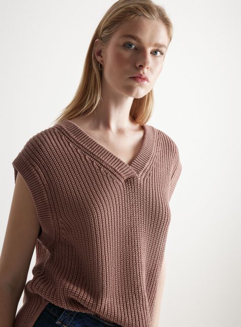 Sweater Sin Manga Cuello V Algodón-2