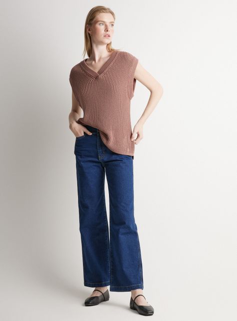 Sweater Sin Manga Cuello V Algodón-4