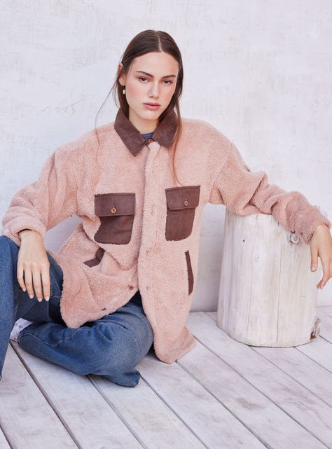 Sobrecamisa de Coral Flece con Detalles en Suede Pu-0