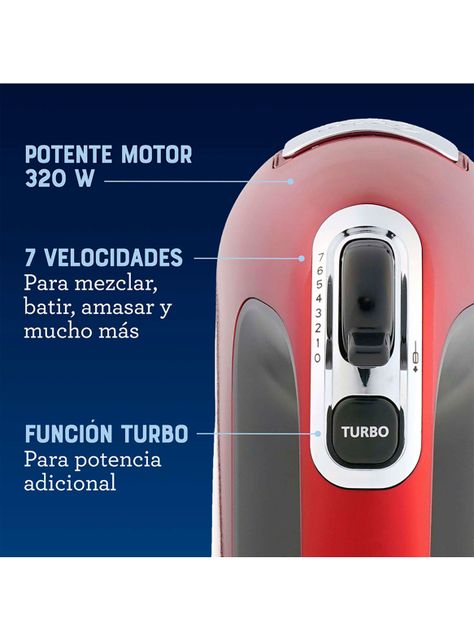 Batidora de Mano 7 Velocidades 320W FPSTHM360R Rojo-2