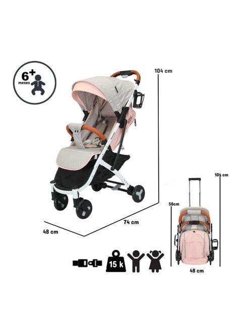 Coche Paseo Compacto Rosado-1