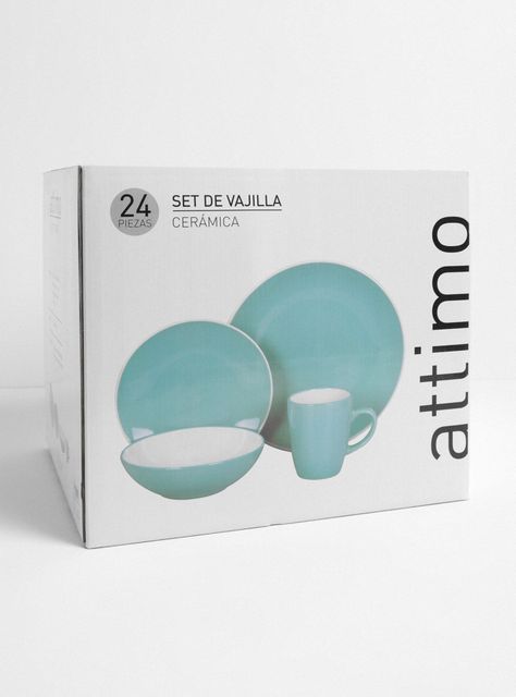 Set Vajilla 24 Piezas Turquesa Blanco Cerámica-3