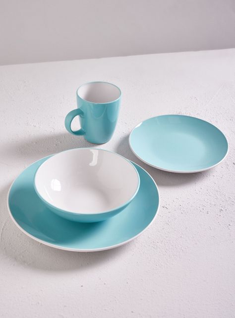 Set Vajilla 24 Piezas Turquesa Blanco Cerámica-2