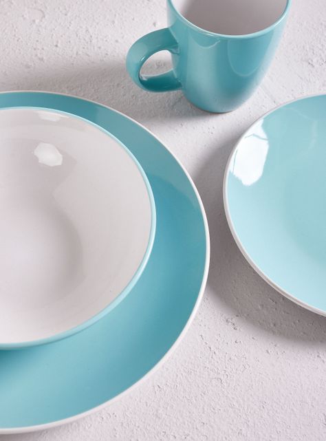 Set Vajilla 24 Piezas Turquesa Blanco Cerámica-1