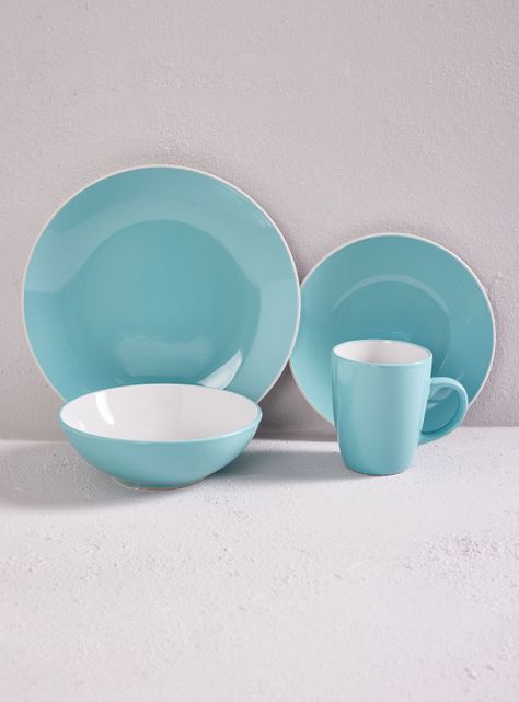 Set Vajilla 24 Piezas Turquesa Blanco Cerámica-0