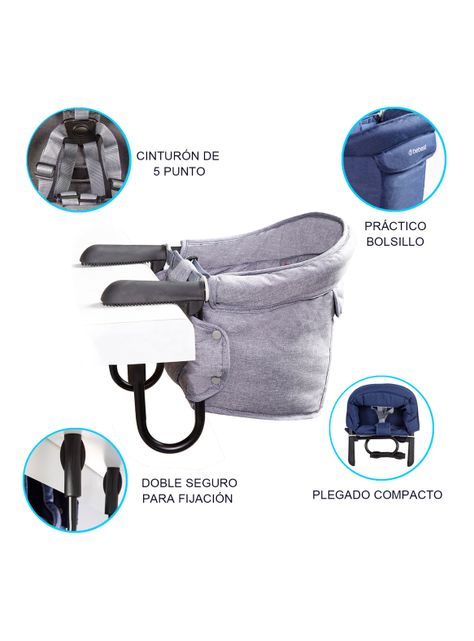 Silla de Comer Eat & Bear Sujeción de Mesa Portable Gris-3