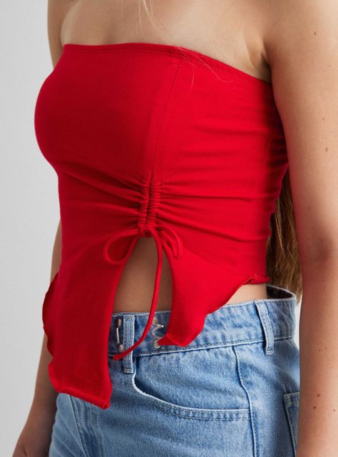 Blusa Strapless Asimétrica Con Recogido-3