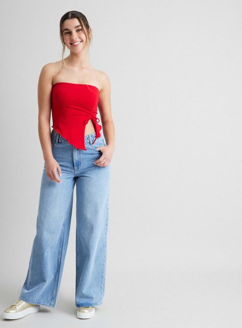 Blusa Strapless Asimétrica Con Recogido-4