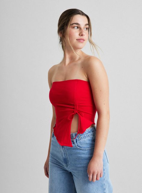 Blusa Strapless Asimétrica Con Recogido-0