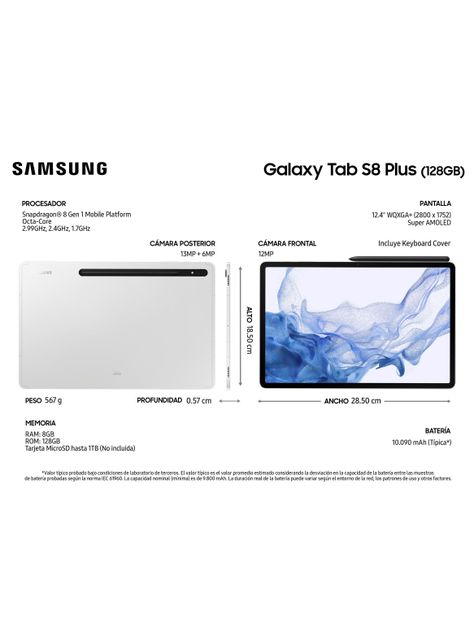 Tablet Galaxy Tab S8 Plus 128GB 12.4" WiFi Silver + Keyboard Cover-2