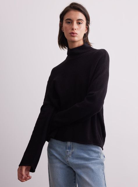 Sweater Holgado Cuello Alto Con Lana-0