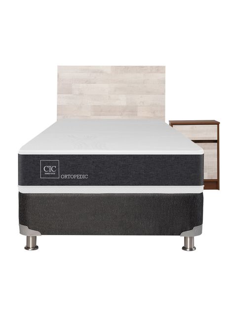 Box Spring New Ortopedic B5 Black 1.5 Plazas + Set Muebles Legno-1