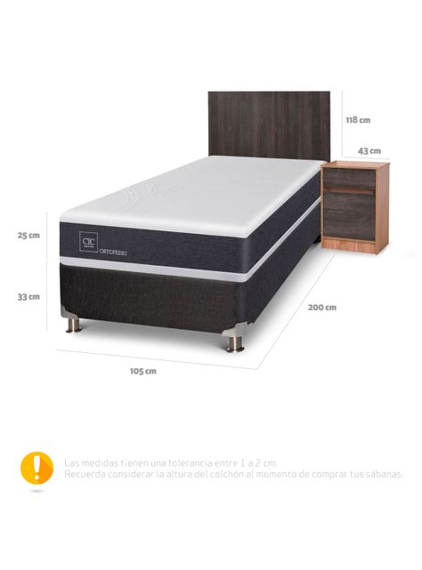 Box Spring New Ortopedic B5 Black 1.5 Plazas + Set Muebles Espresso-1