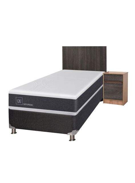 Box Spring New Ortopedic B5 Black 1.5 Plazas + Set Muebles Espresso-0