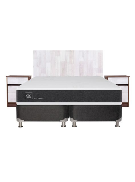 Box Spring New Ortopedic B5 Black 2 Plazas Base Dividida + Set Muebles Legno-2