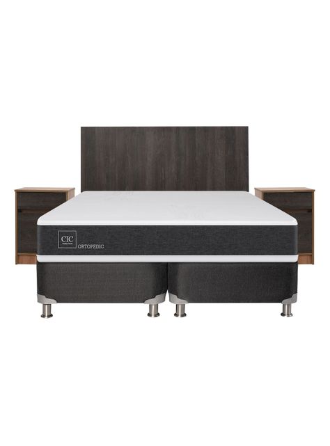 Box Spring New Ortopedic B5 Black 2 Plazas Base Dividida + Set Muebles Espresso-2