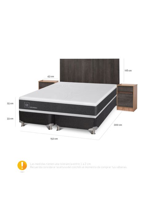 Box Spring New Ortopedic B5 Black 2 Plazas Base Dividida + Set Muebles Espresso-1