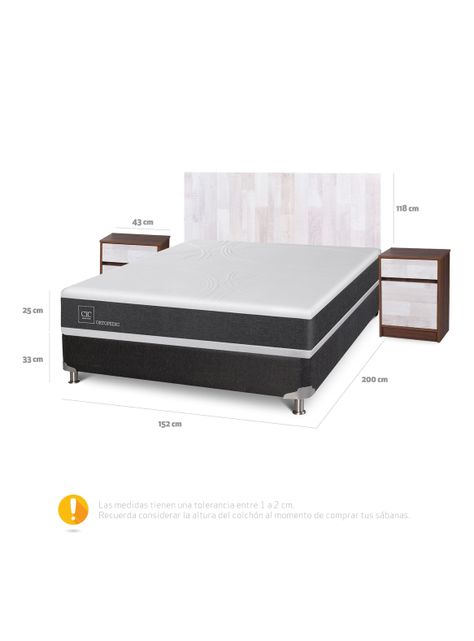 Box Spring New Ortopedic B5 Black 2 Plazas Base Normal + Set Muebles Legno-1