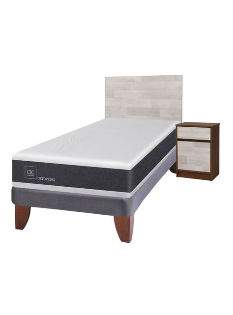 Cama Europea New Ortopedic 1.5 Plazas + Set Muebles Legno-0