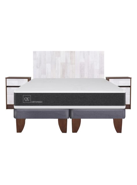 Cama Europea New Ortopedic 2 Plazas Base Dividida + Set Muebles Legno-2