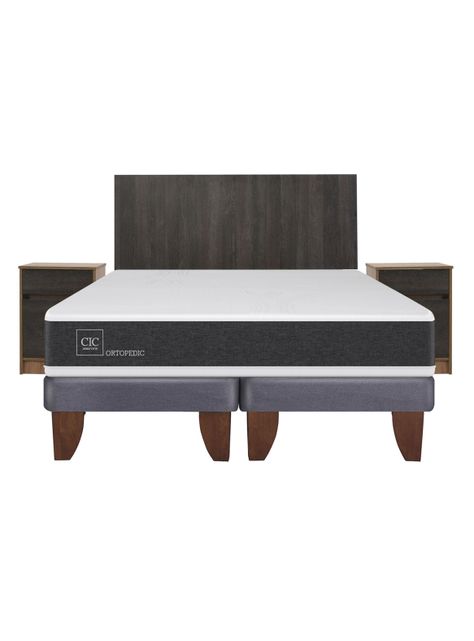 Cama Europea New Ortopedic 2 Plazas Base Dividida + Set Muebles Espresso-2