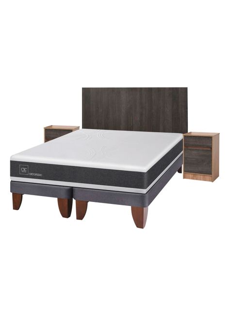 Cama Europea New Ortopedic 2 Plazas Base Dividida + Set Muebles Espresso-0
