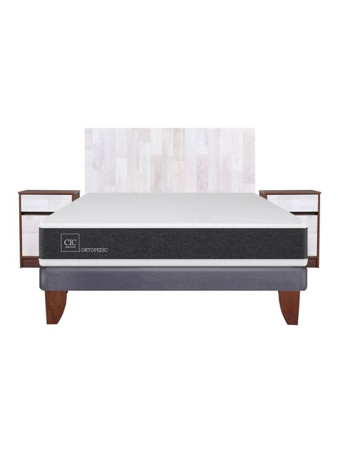 Cama Europea New Ortopedic 2 Plazas Base Normal + Set Muebles Legno-2