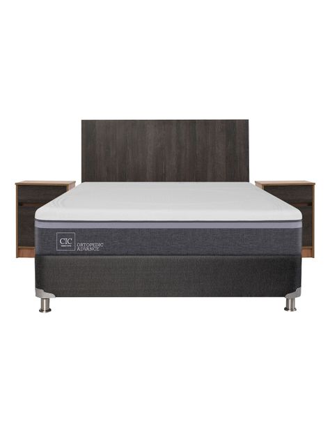 Box Spring Ortopedic Advance B5 Black 2 Plazas Base Normal + Set Muebles Espresso-1