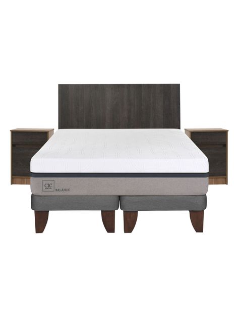Cama Europea Balance 2 Plazas Base Dividida + Set Muebles Espresso-1