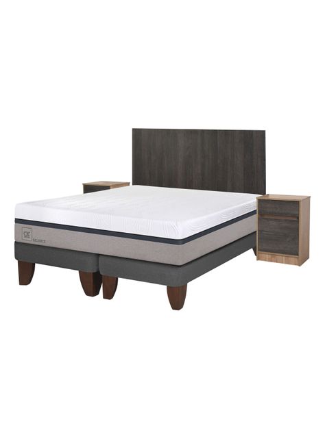 Cama Europea Balance 2 Plazas Base Dividida + Set Muebles Espresso-0