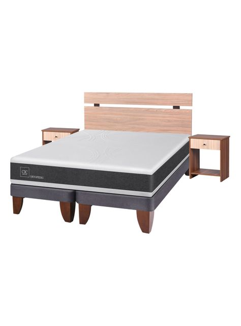 Cama Europea New Ortopedic 2 Plazas Base Dividida + Set Muebles Olmo-1