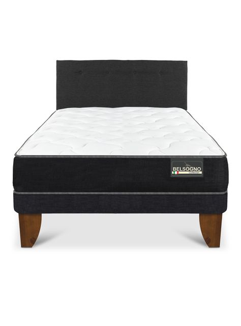 Cama Europea Belsogno 1.5 Plazas + Respaldo Black-2
