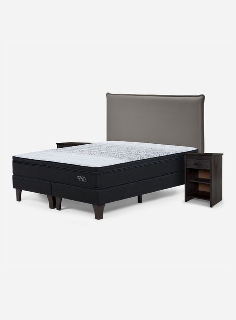 Cama Europea Tempo 2 Plazas Base Dividida + Respaldo + Veladores Maurice Gris-0